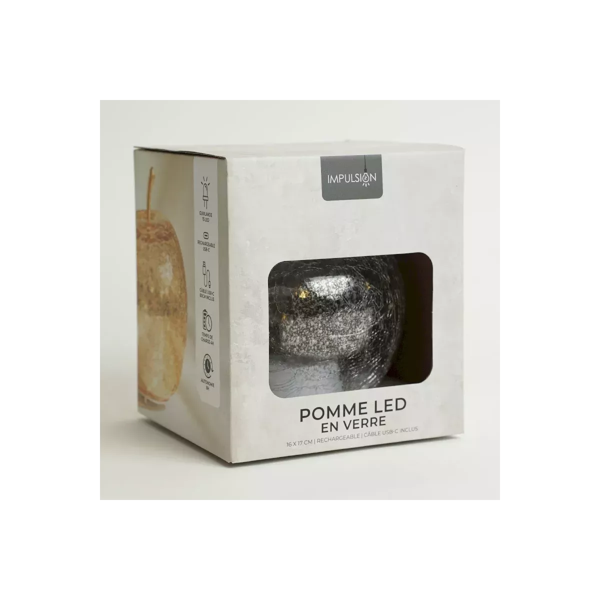 Lampe Led Pomme Argent 16x16