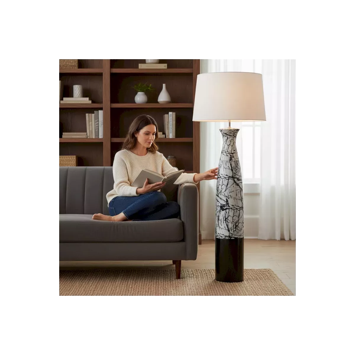 Lampadaire Ashley  Blanc/Noir h.132