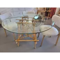 Table en rotin Mikado et verre 120cm
