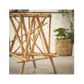 Table en rotin Mikado et verre 120cm