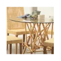 Table en rotin Mikado et verre 120cm