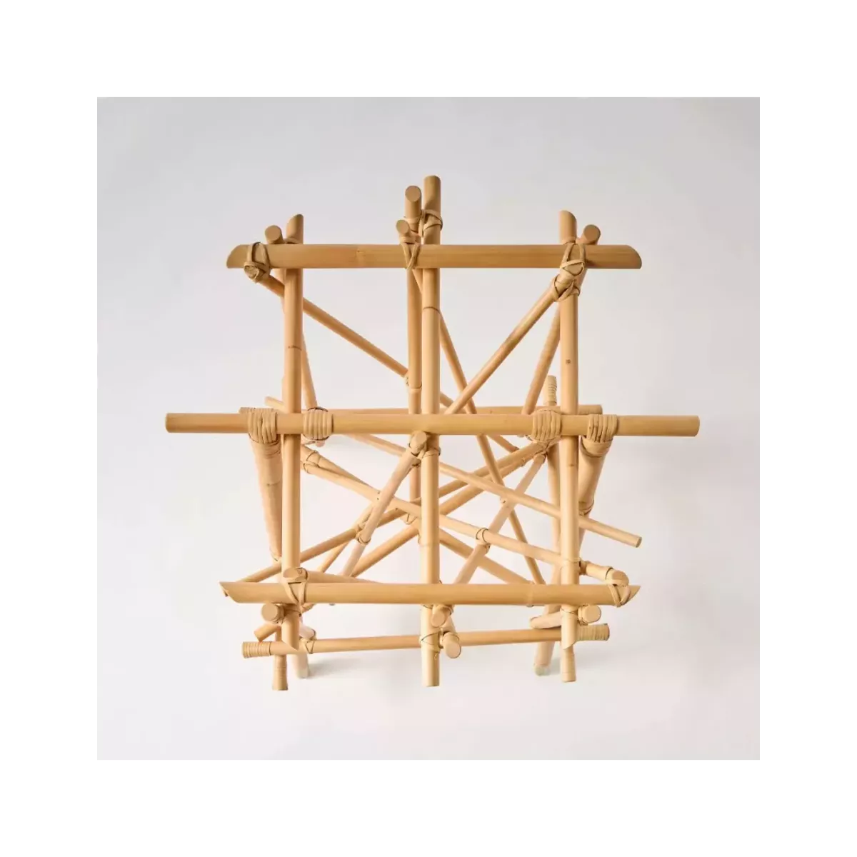 Table en rotin Mikado et verre 120cm