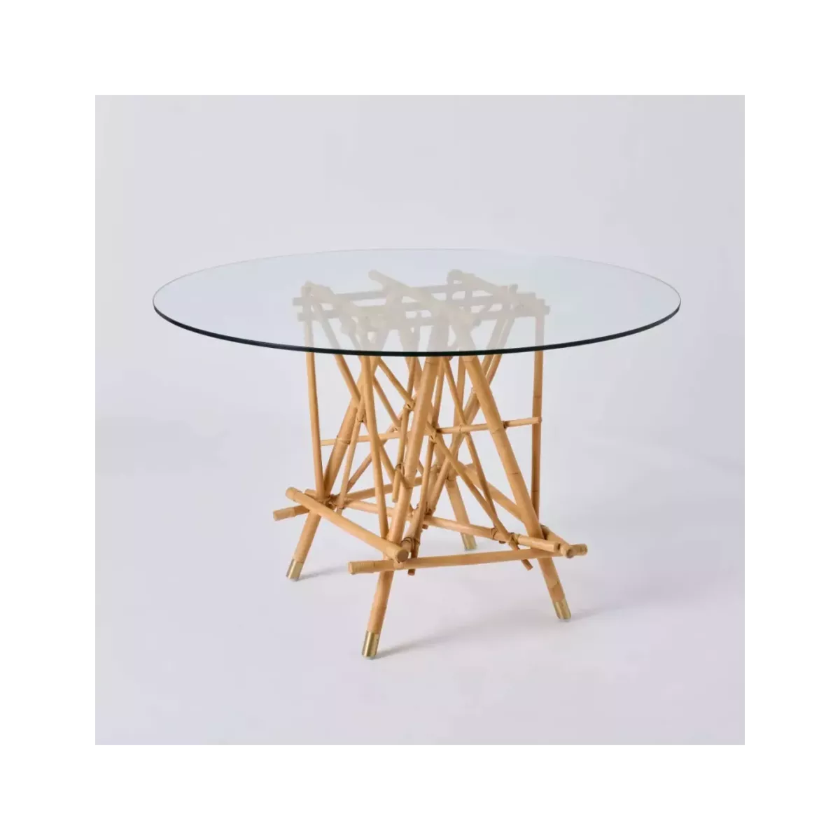 Table en rotin Mikado et verre 120cm