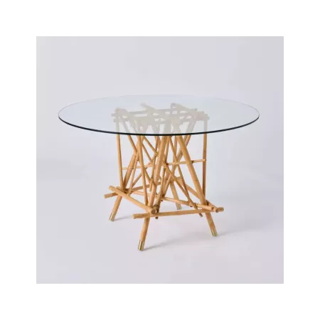 Table rotin et verre