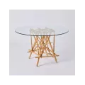 Table en rotin Mikado et verre 120cm
