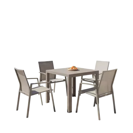 table de repas en aluminium spécial extérieur en coloris taupe