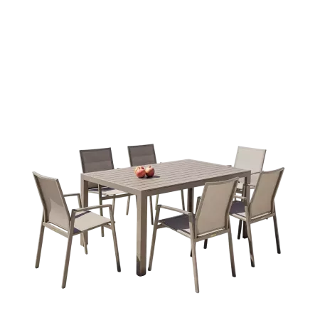 table de repas en aluminium spécial extérieur en coloris taupe