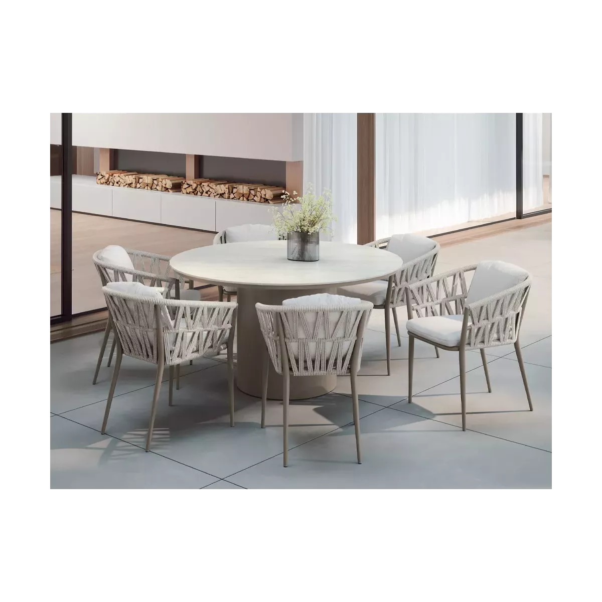 Table 140x140 Berna Aluminium et Pierre