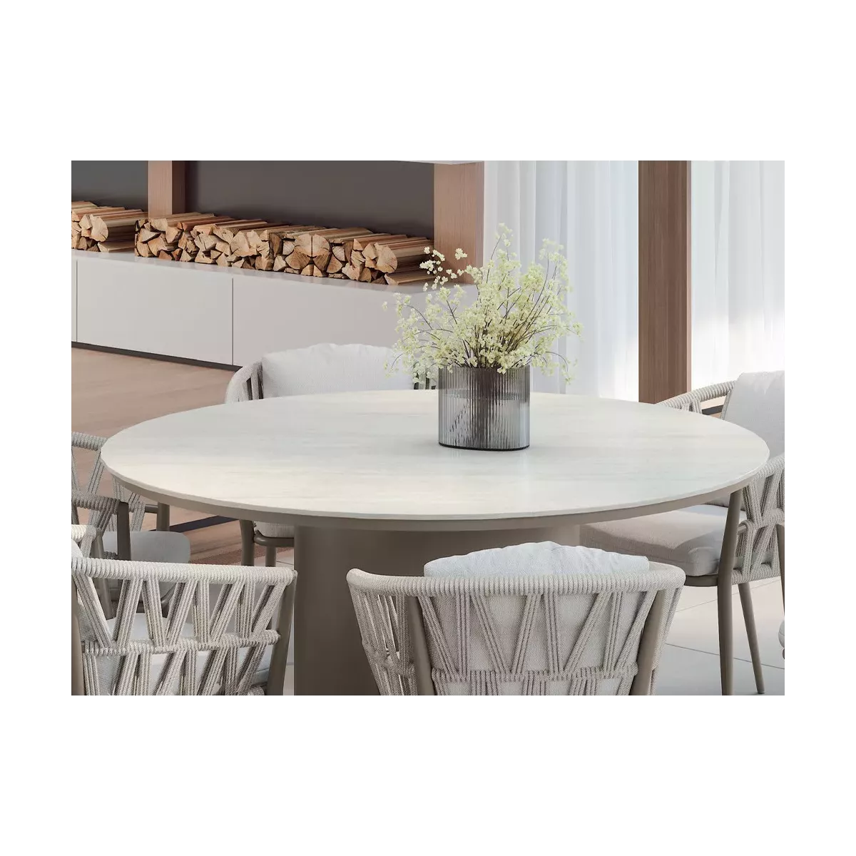 Table 140x140 Berna Aluminium et Pierre