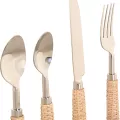 Set de 16 Couverts Inox et Rotin