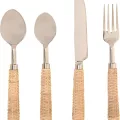 Set de 16 Couverts Inox et Rotin