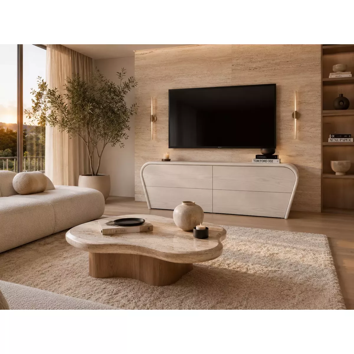 Meuble TV Rotin Nui Blanc