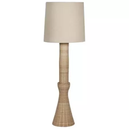 lampadaire rotin et chapeau lin