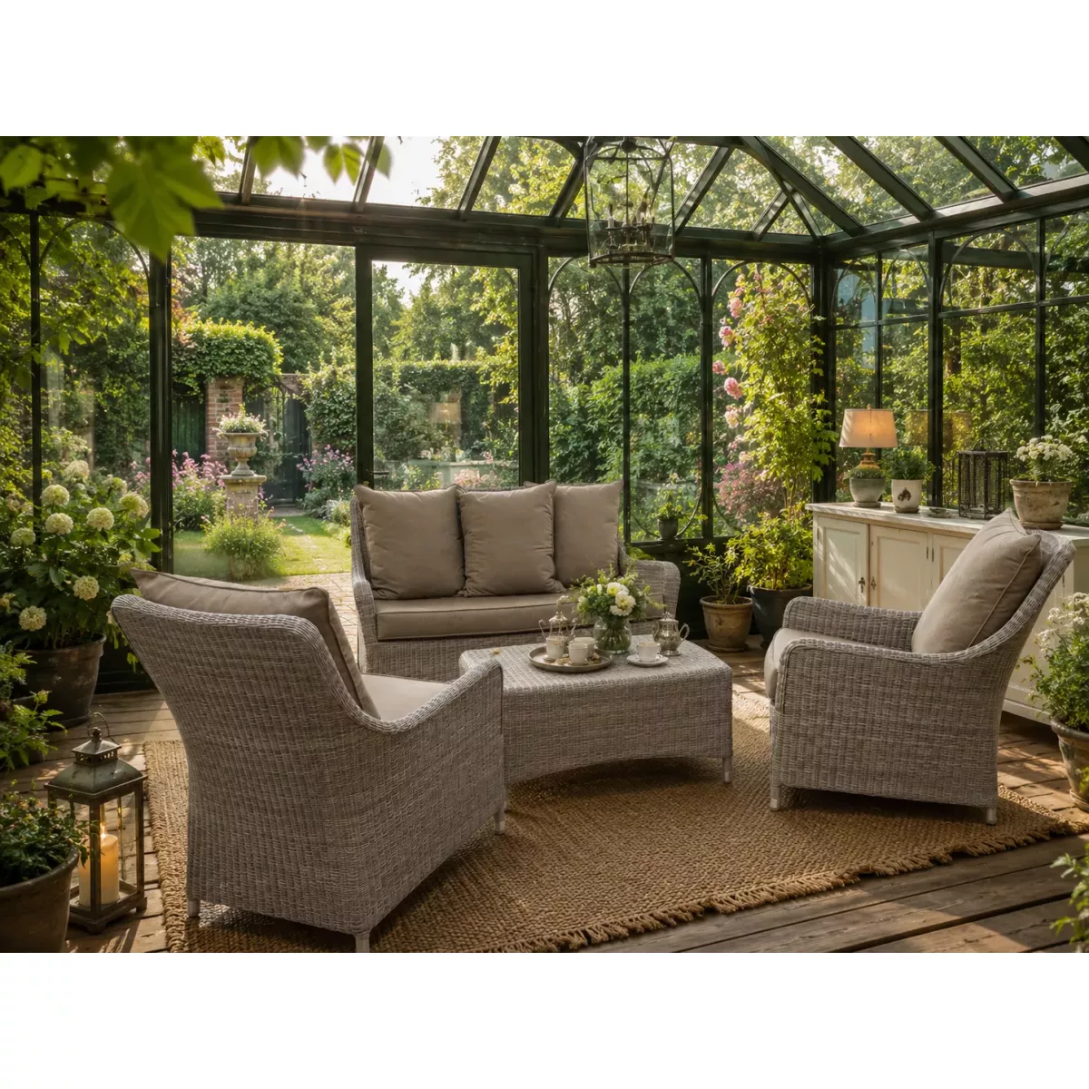 Salon Transat Résine Gris Canapé + 2 fauteuils