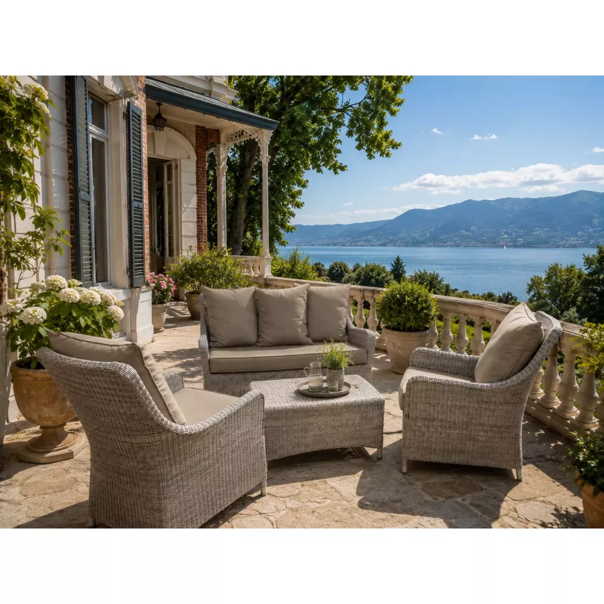 Salon Transat Résine Gris Canapé + 2 fauteuils