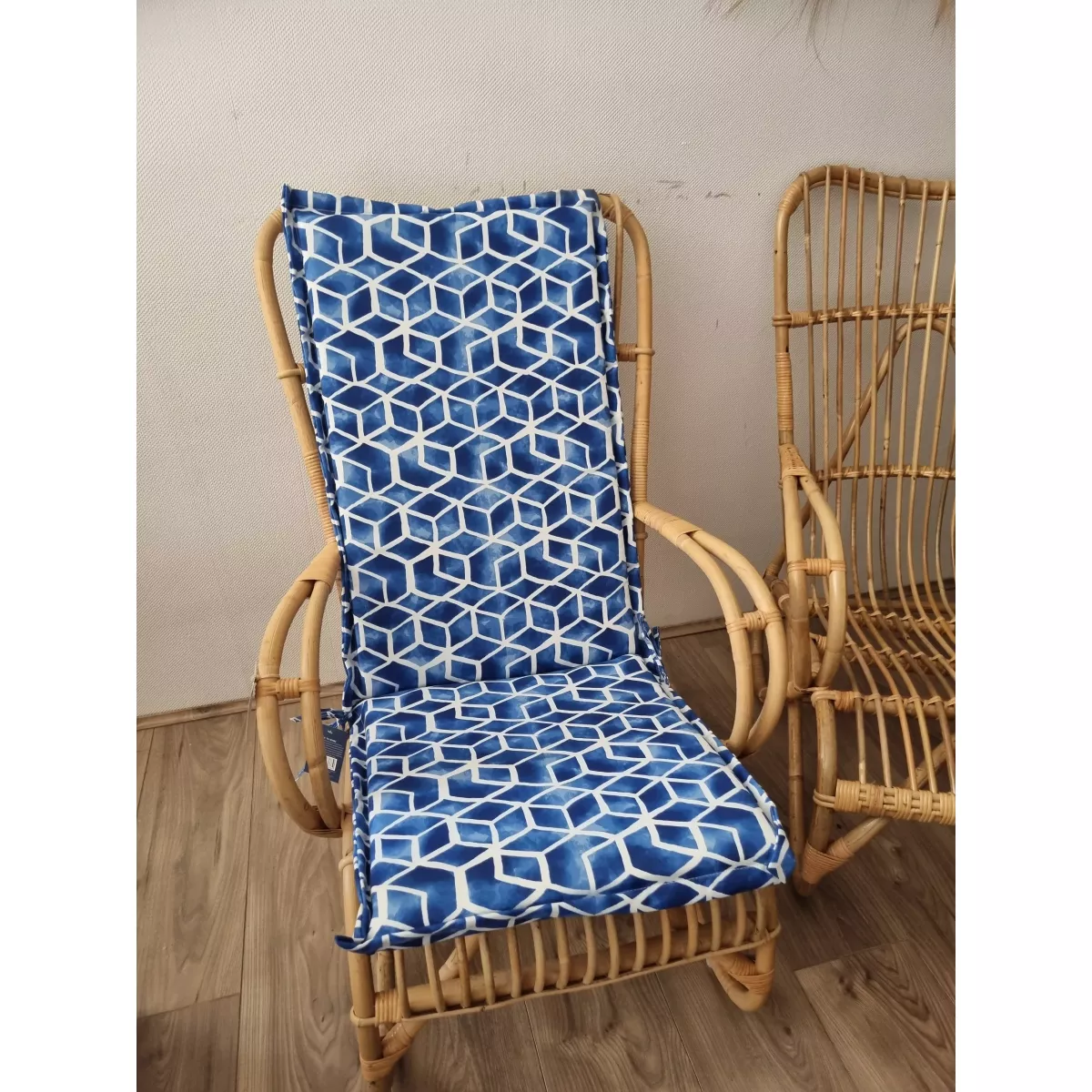 Coussin Odile Bleu/Blanc pour Fauteuil Grand Père Haut Dossier, Eclisse