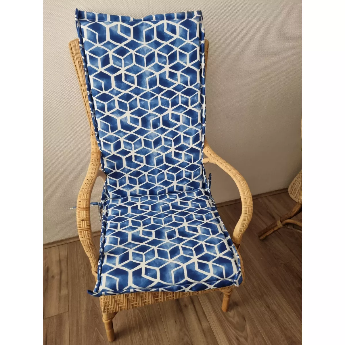 Coussin Odile Bleu/Blanc pour Fauteuil Grand Père Haut Dossier, Eclisse