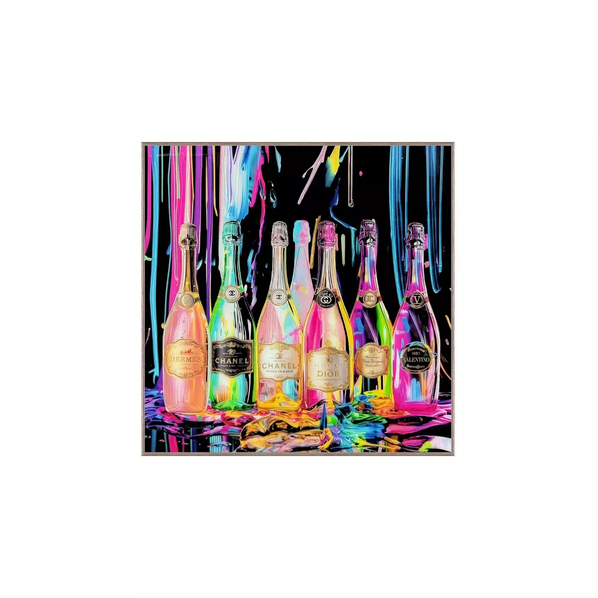 Tableau Verre Bouteilles Champagne 80x80