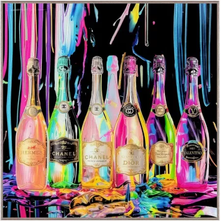Tableau Bouteilles champagne verre 80x80