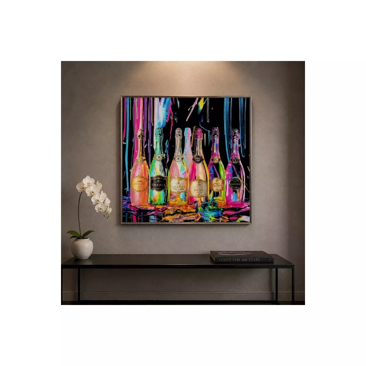Tableau Verre Bouteilles Champagne 80x80