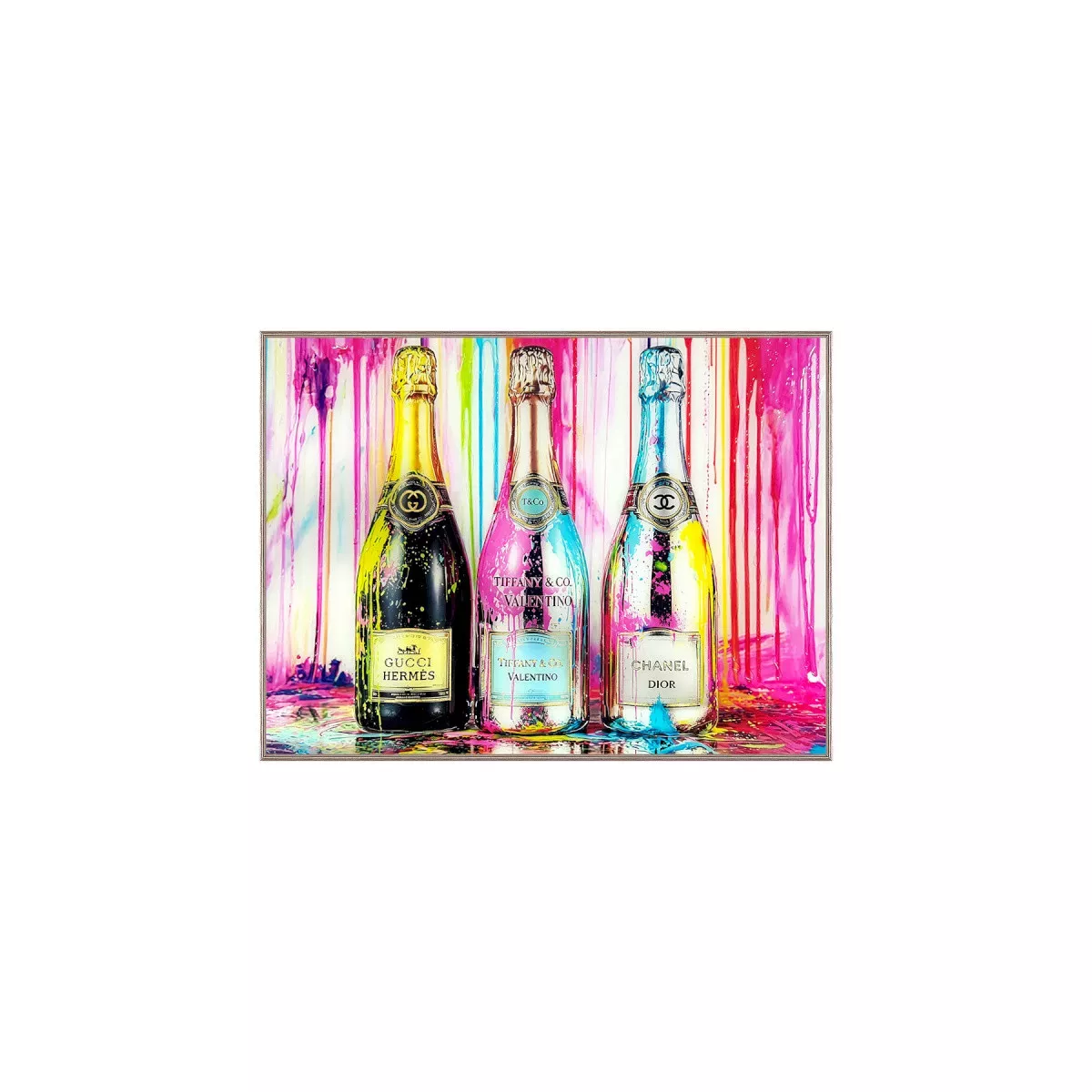 Tableau Verre Bouteilles Champagne 80x60