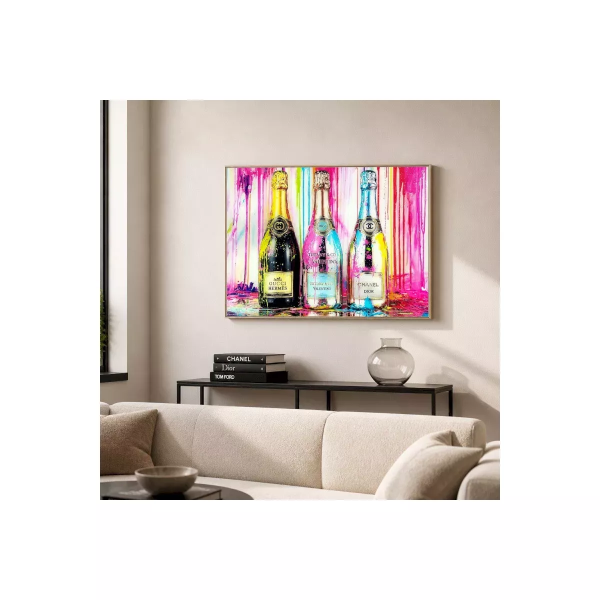 Tableau Verre Bouteilles Champagne 80x60