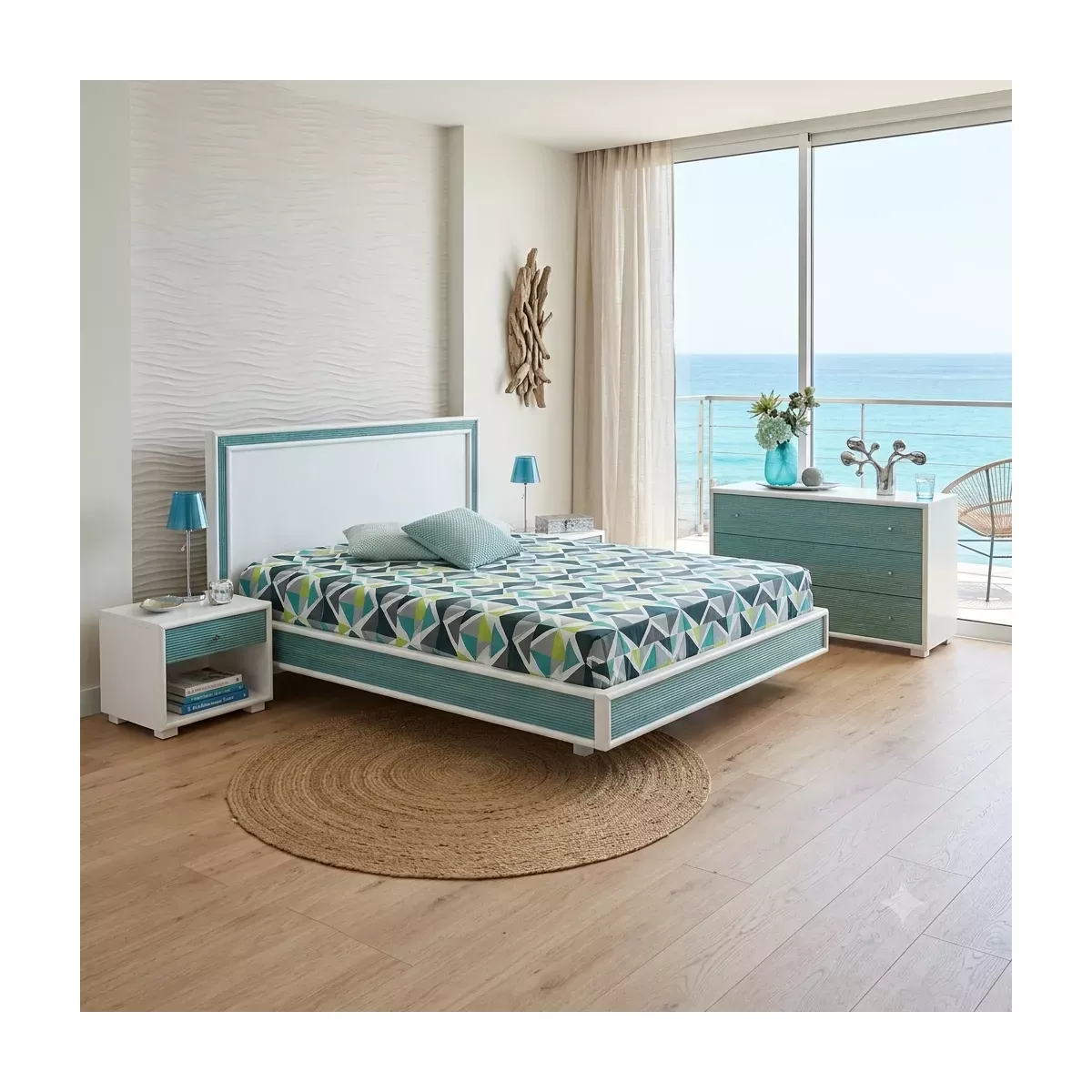 Commode Sendaï Blanc et turquoise