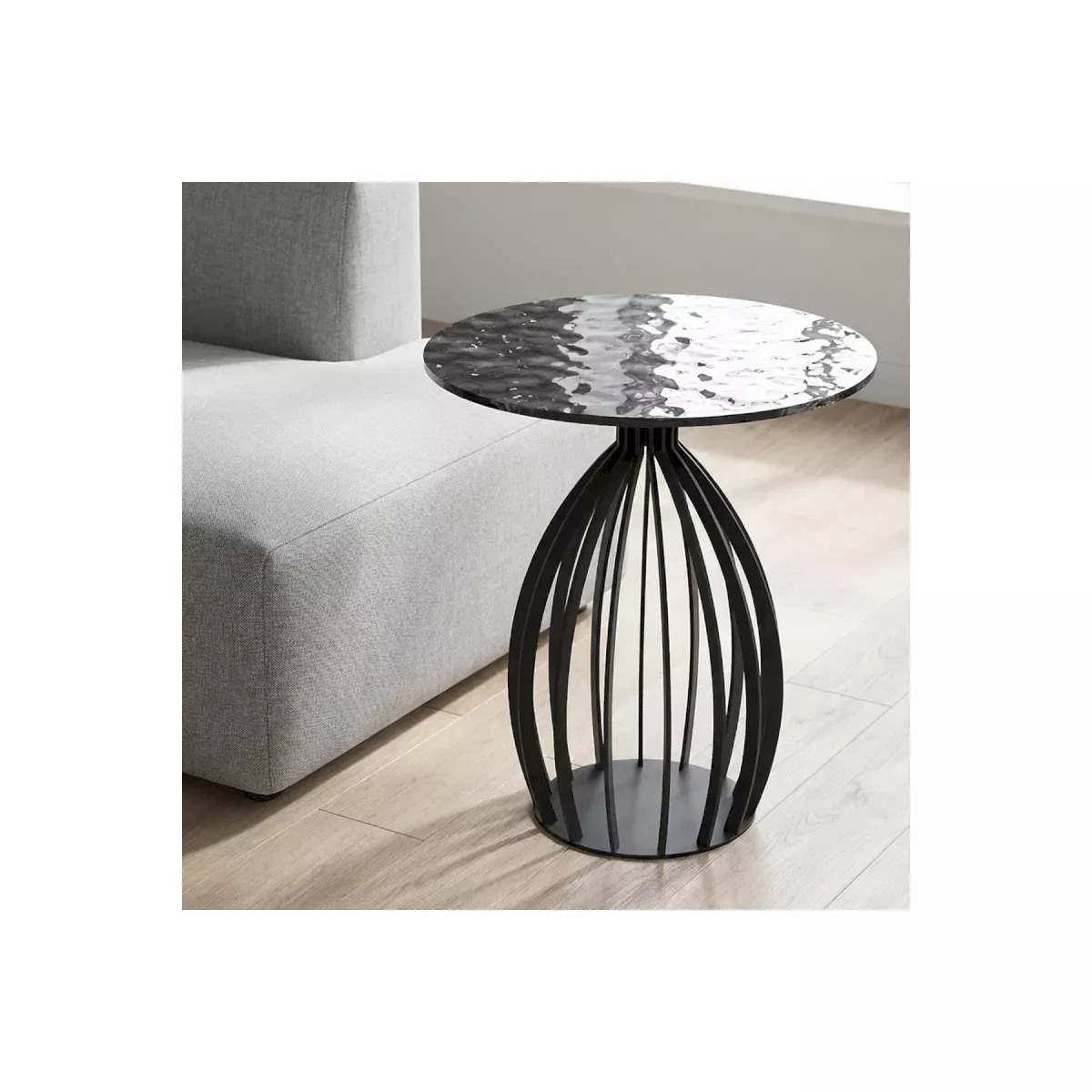 Guéridon Bernardo 50 cm plateaux en verre matelé