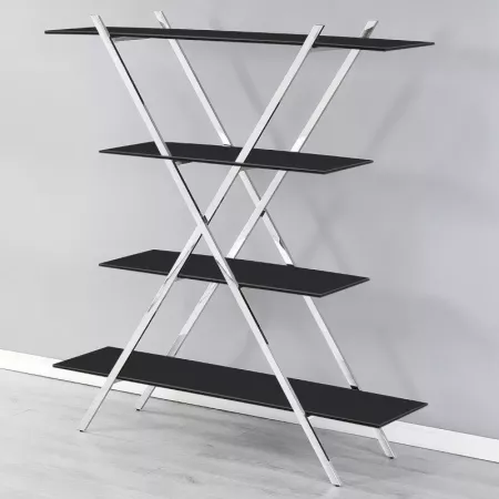 Etagère en verre noir et métal inox 150cm