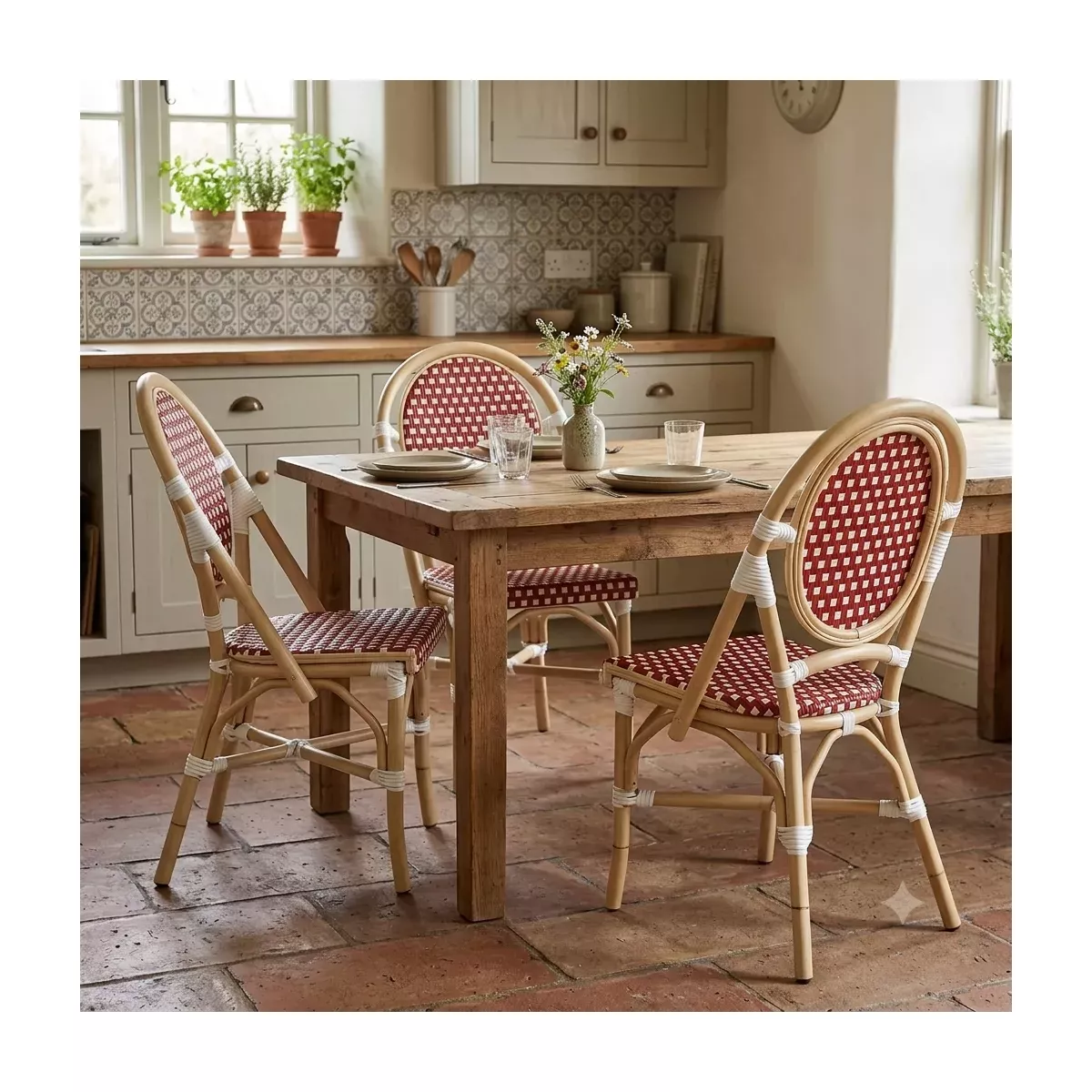 Chaise Bistrot Rotin Rouge et Blanc