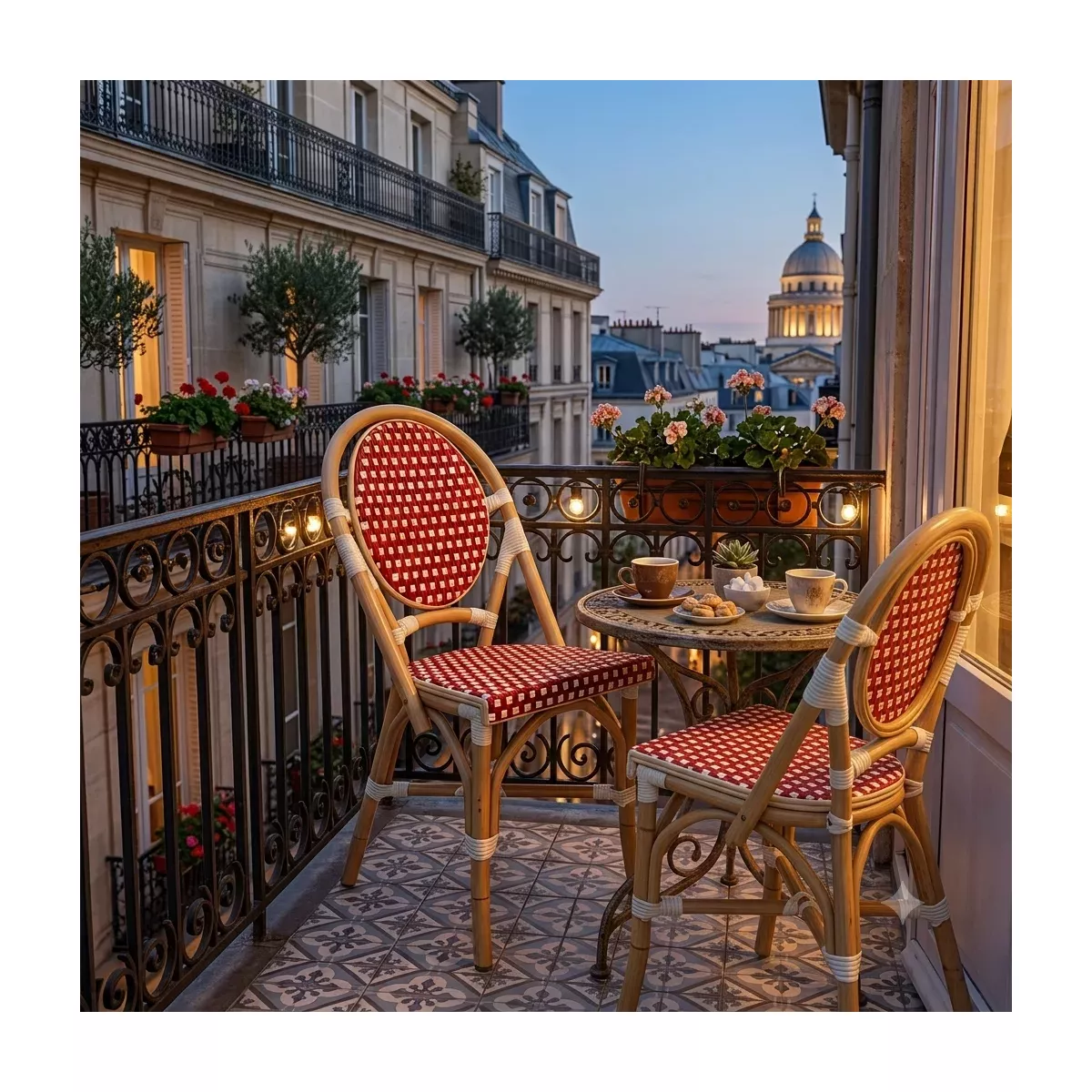 Chaise Bistrot Rotin Rouge et Blanc