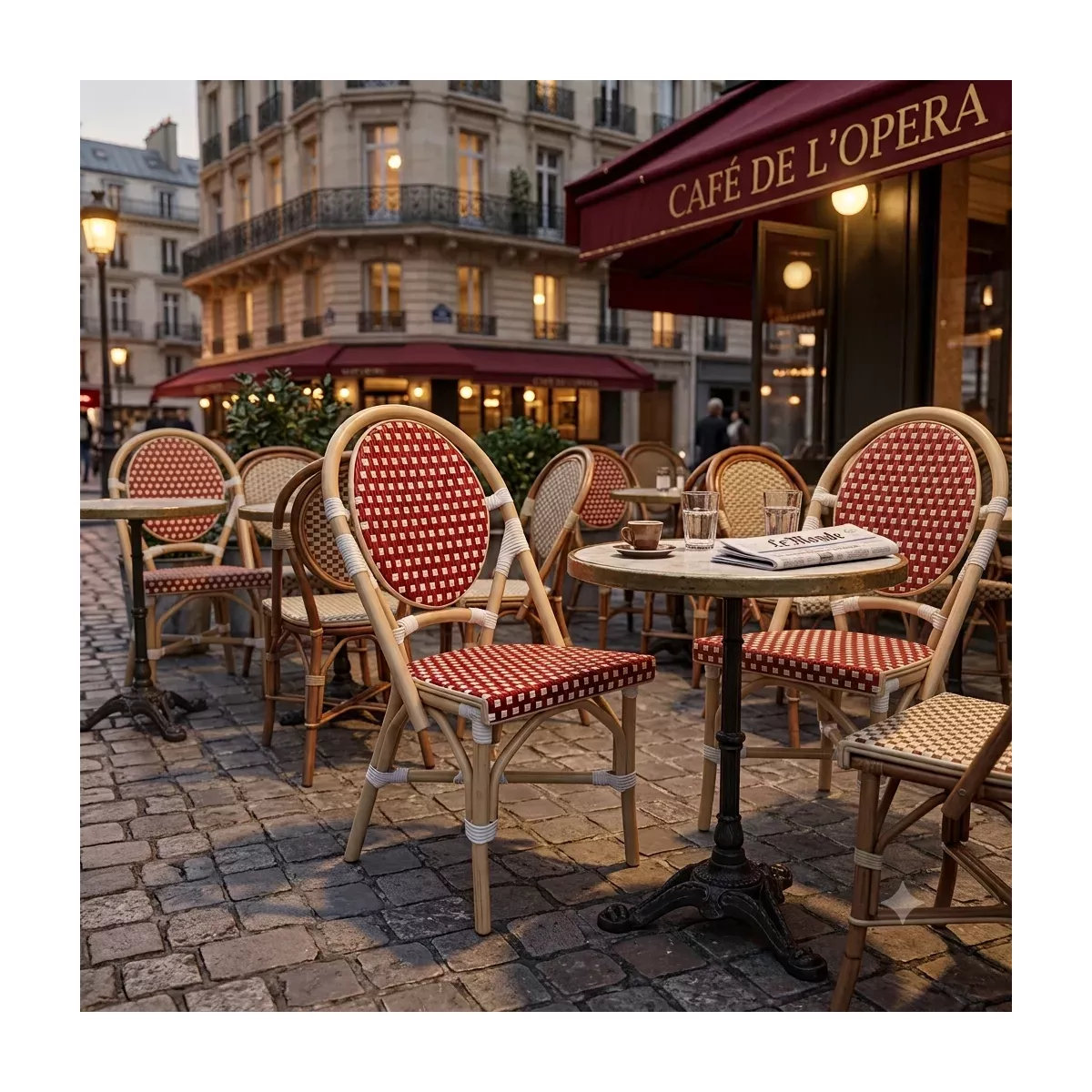 Chaise Bistrot Rotin Rouge et Blanc