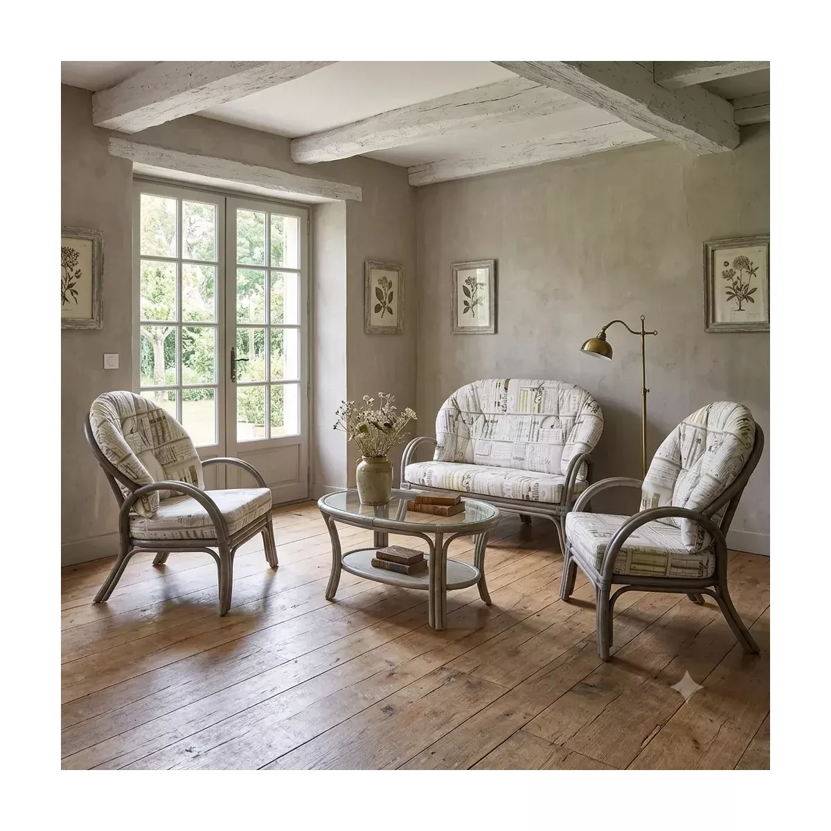 Salon Sydney Gris Canapé 2P + 2 Fauteuils