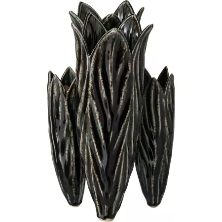 vase poterie bleu pétrole brillant h36