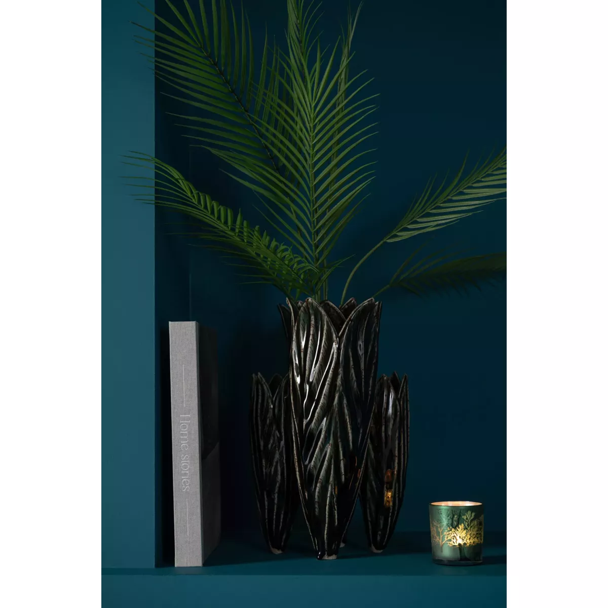 Vase Fleur Bleu Pétrole h36