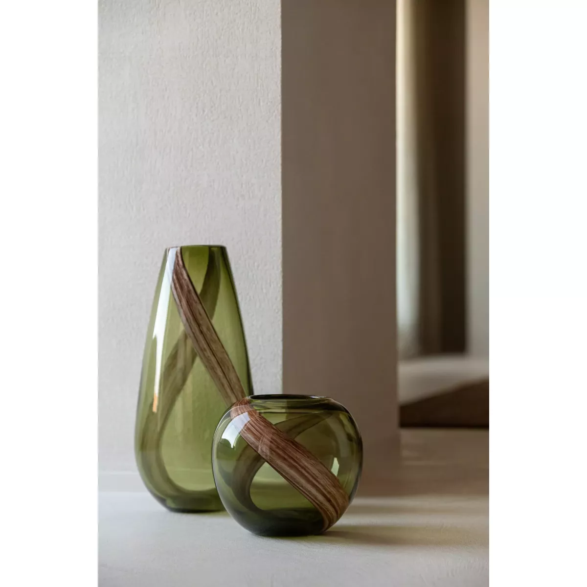 Vase en Verre Vert et Marron h37
