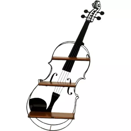 Etagère murale violon métal et bois 55x12x95h