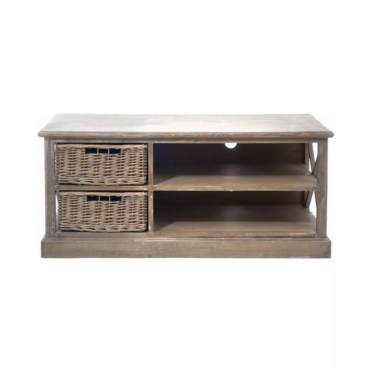 Meuble TV Colonial bois et rotin 120x49