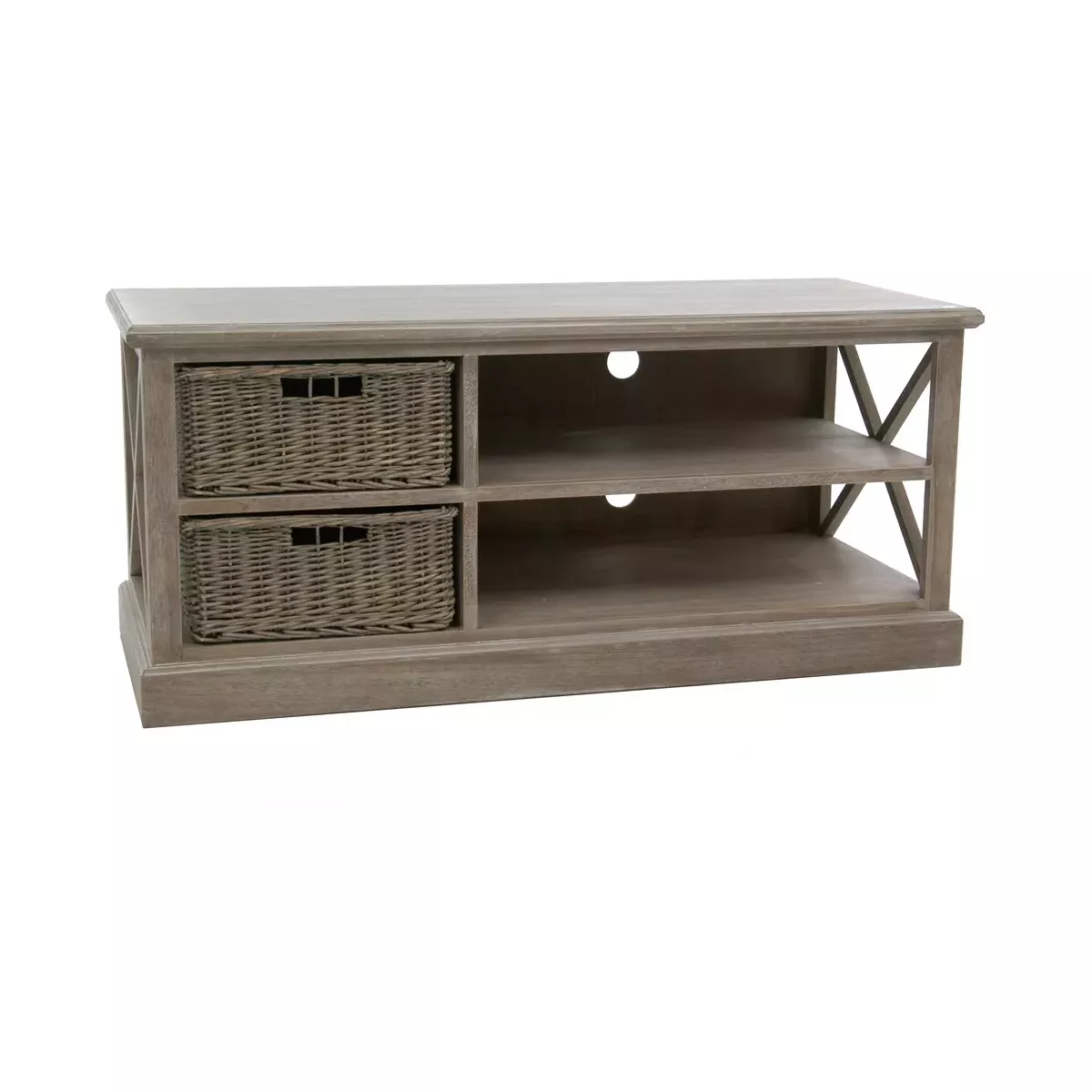 Meuble TV Colonial bois et rotin 120x49