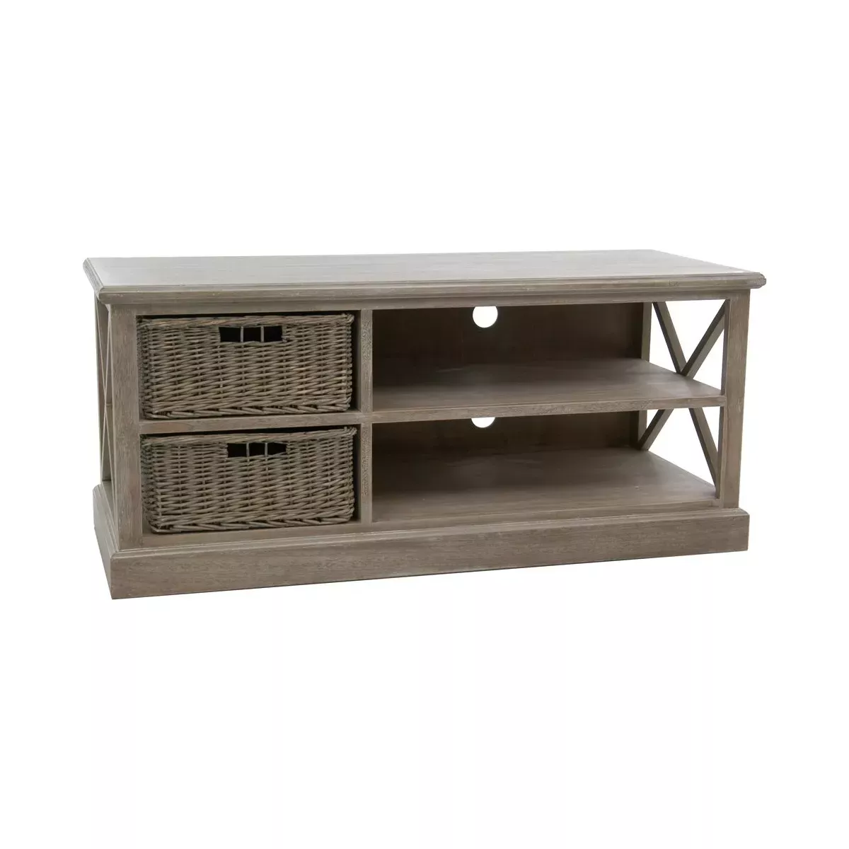 Meuble TV Colonial bois et rotin 120x49