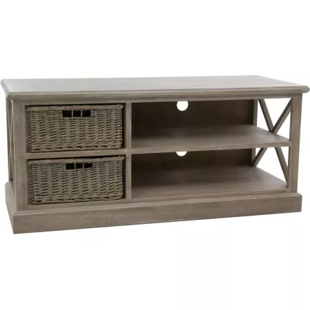 Meuble TV colonial bois et rotin 120x49