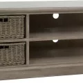 Meuble TV Colonial bois et rotin 120x49