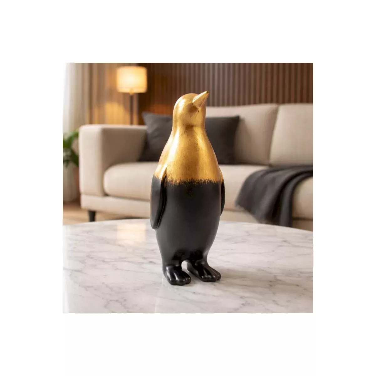 Statue Pingouin Noir et Or H.60cm