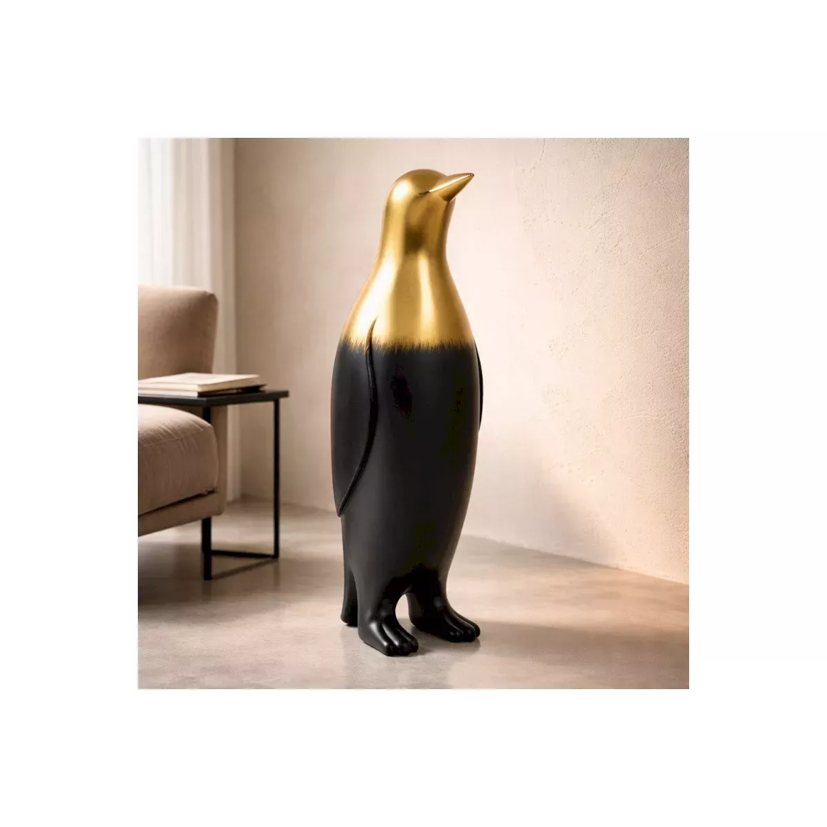 Statue Pingouin Noir et Or H.80cm