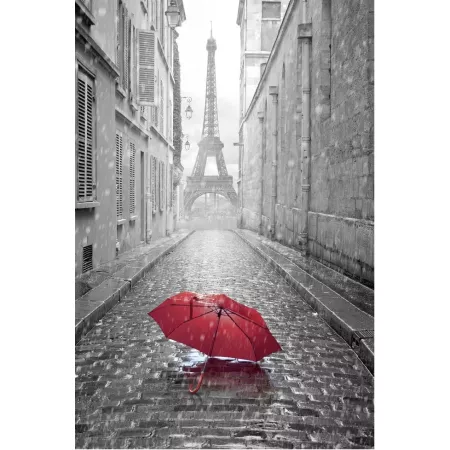tableau déco en verre paris et parapluie rouge 80x120