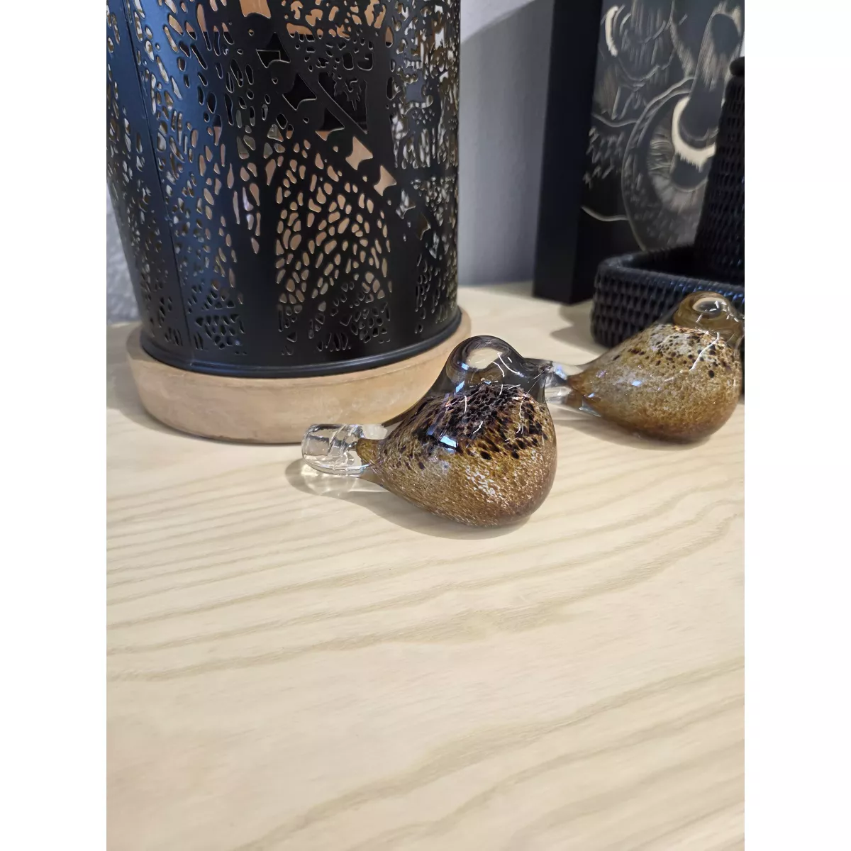 Oiseau Or Sulfure en pate de verre 10x6