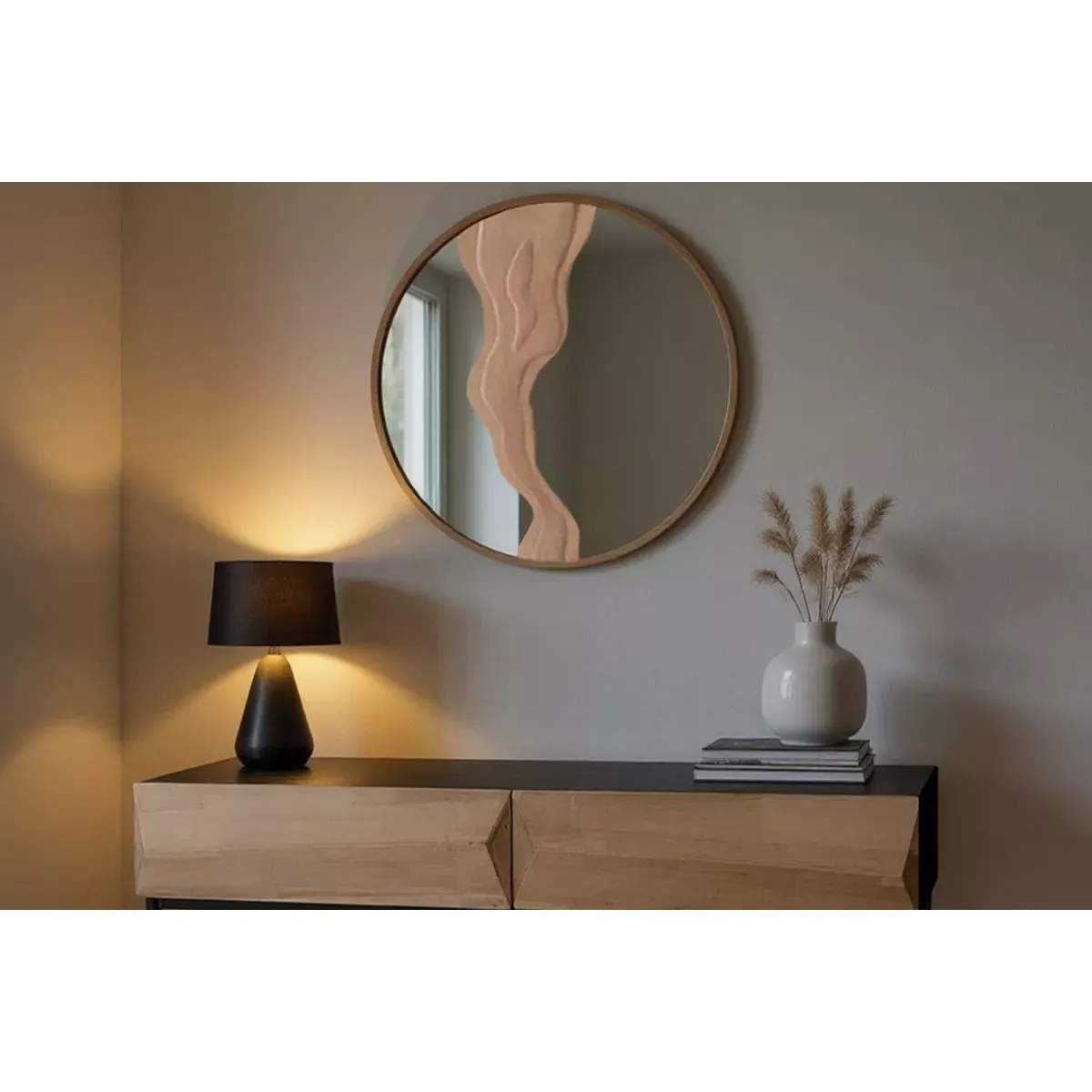 Miroir Incrustation Effet Bois 60cm