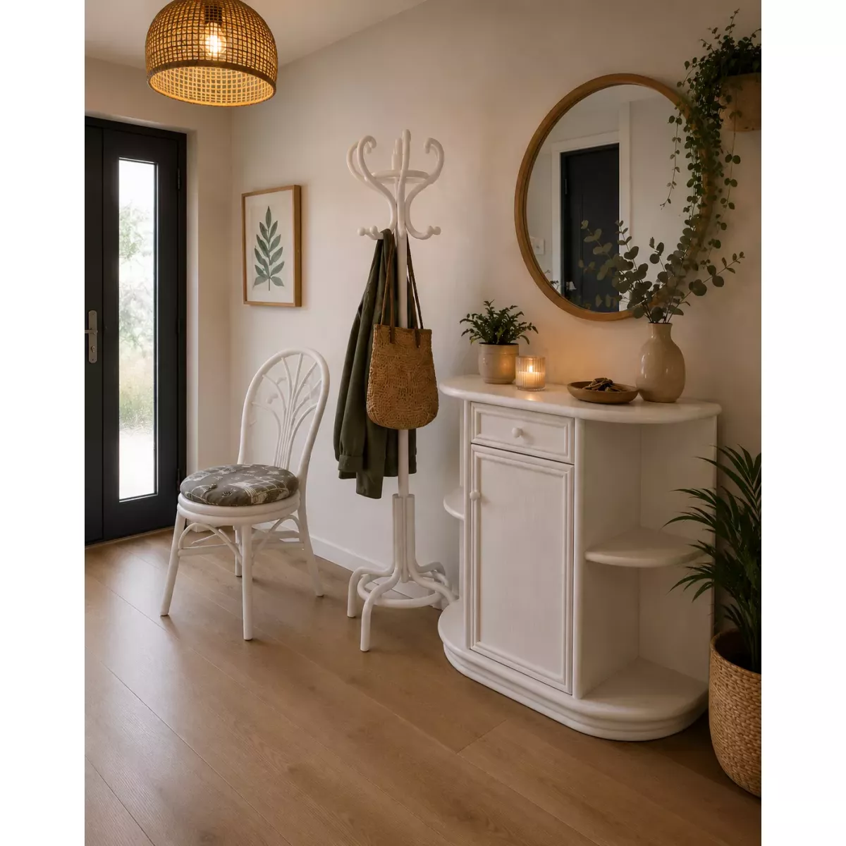 Porte  Manteaux Rotin Coloris Blanc