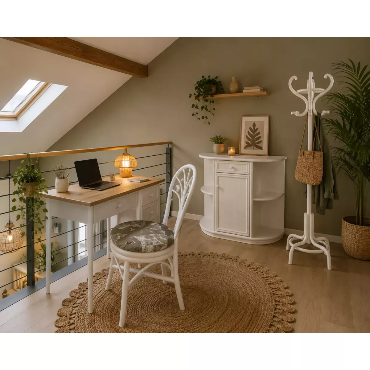Porte  Manteaux Rotin Coloris Blanc