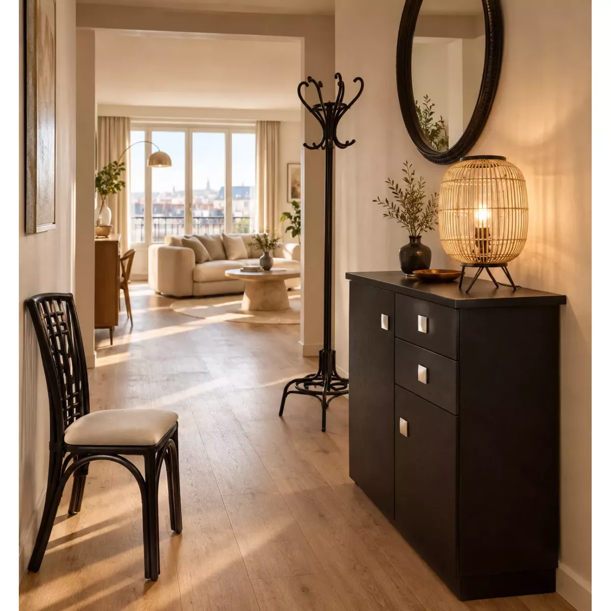 Meuble Naxos 84x37 : 2 Portes et 2 Tiroirs Noir